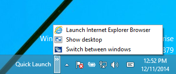 pikakäynnistystyökalurivi Windows 10: ssä