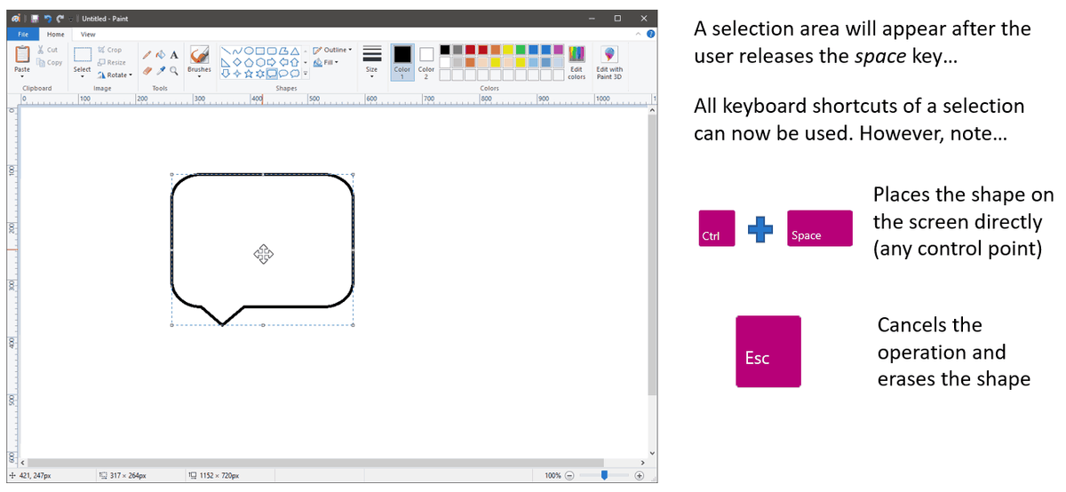 „Microsoft Paint“ klaviatūros naršymas