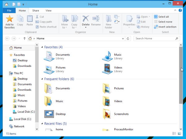 bibliothèques Windows 10 dans le dossier Accueil