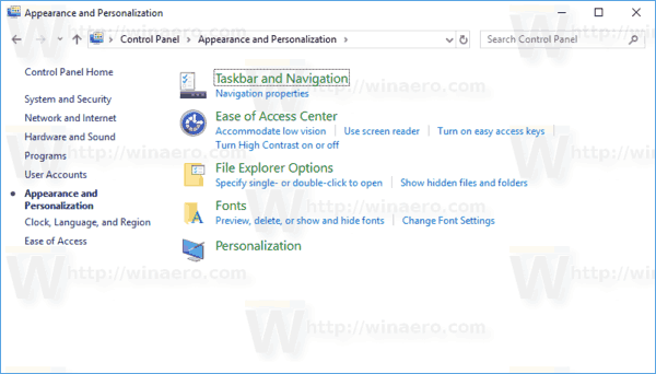Klassieke personalisatie toevoegen aan het configuratiescherm in Windows 10