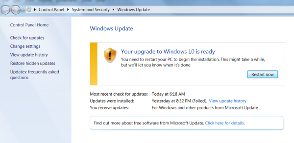 Oppgradering til Windows 10 er klar