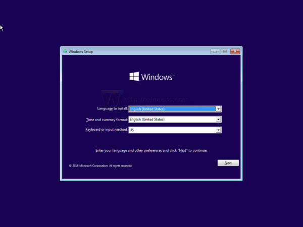 Layar pengaturan Windows 10