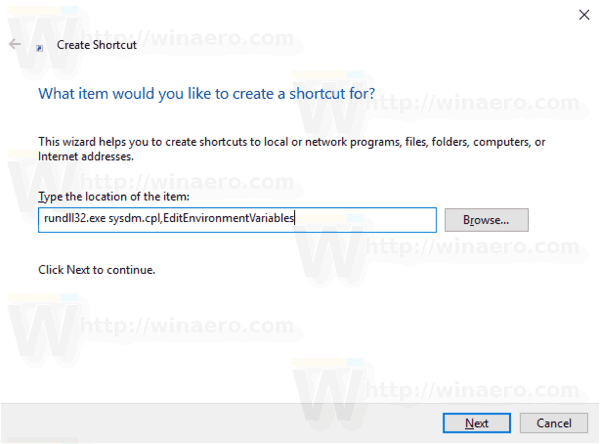Skrót do edytora zmiennych środowiska Windows 10 1