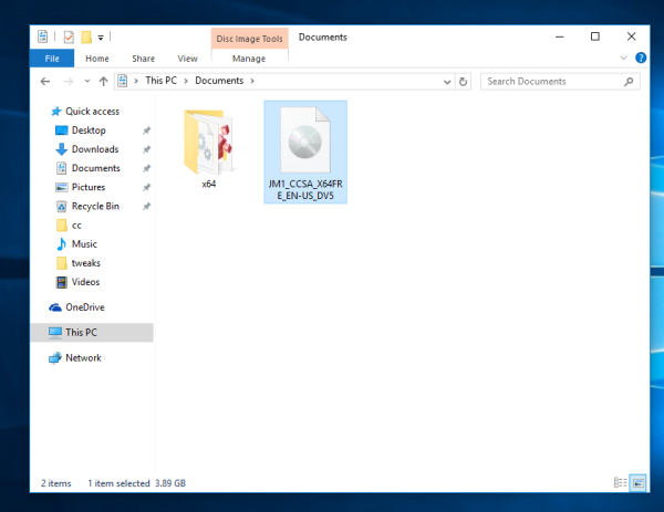 Windows 10 iso-tiedosto avattiin Resurssienhallinnassa