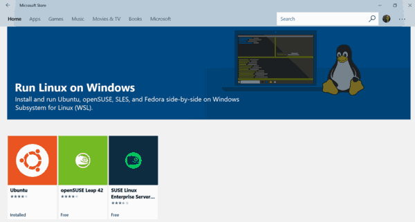 Linux Distros Microsoft Store Windows 10