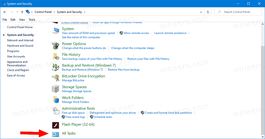 Windows 10 제어판의 모든 작업 큰 아이콘