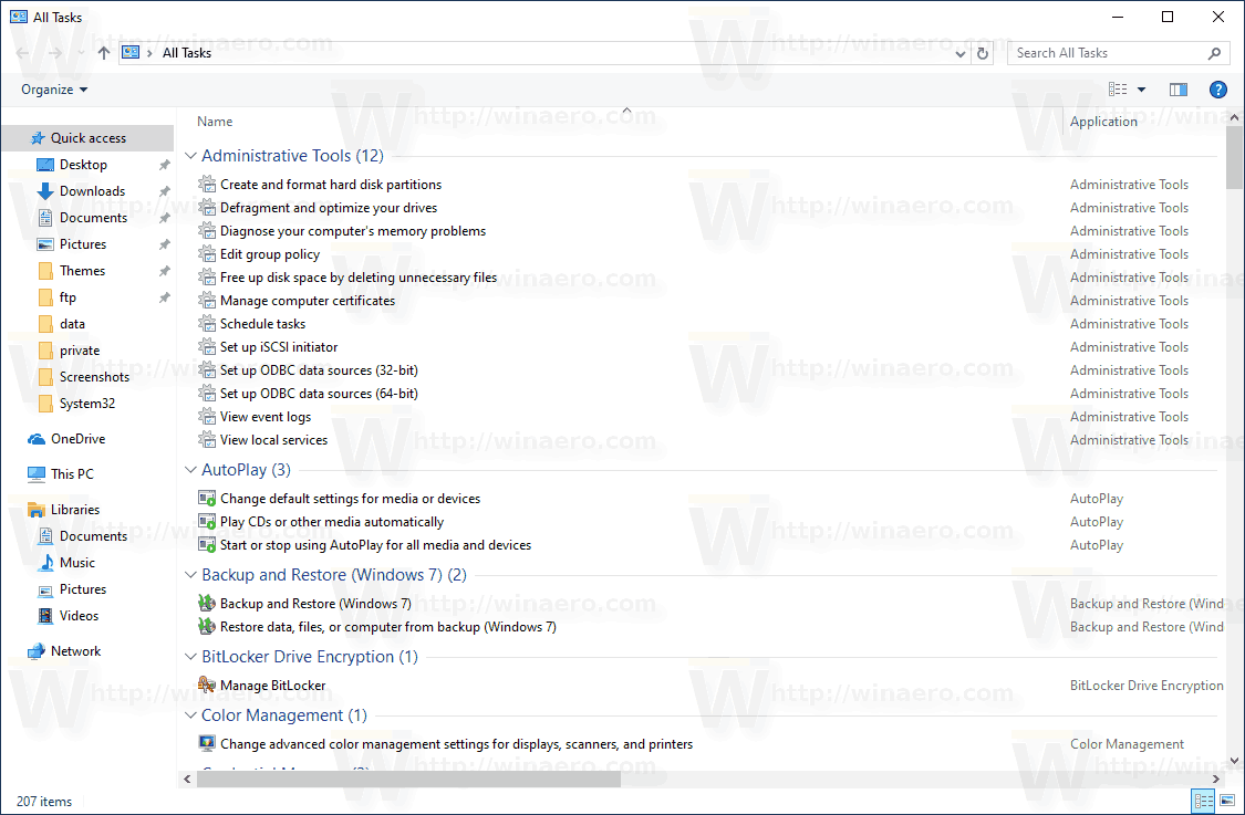 विंडोज 10 सभी कार्य भगवान मोड फ़ोल्डर