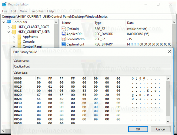 Configurações de fonte da barra de título do Windows 10