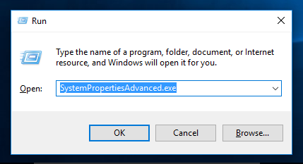 Windows 10 führt SystemPropertiesAdvanced aus