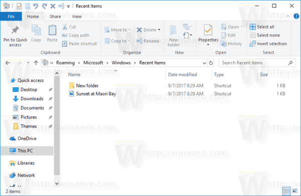 Windows 10 Seneste mappe
