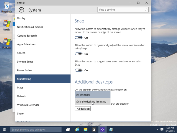 Windows 10 finestre desktop correnti