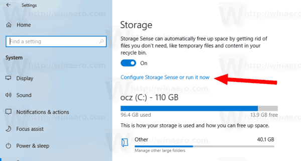 Windows 10 Storage Sense 구성 지금 실행