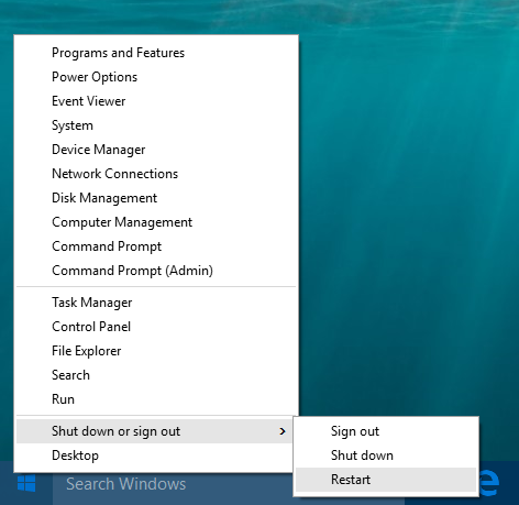 Windows 10 Käynnistä-valikon sammutus