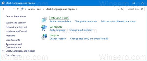Windows 10 Custom Time-tabblad