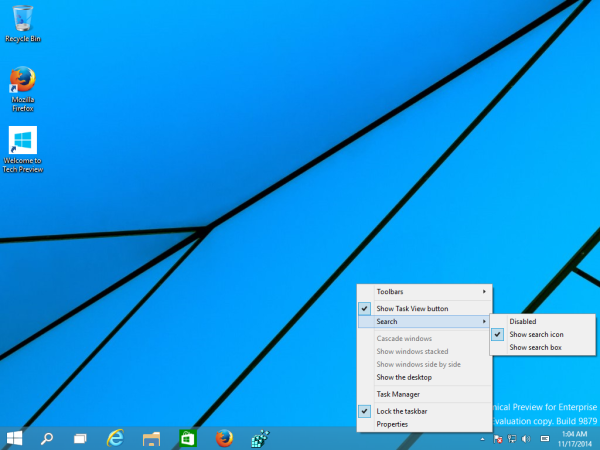 görev çubuğu arama simgesi Windows 10
