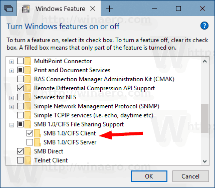 Windows 10 Ota käyttöön ohjattu SMB1-ohjattu toiminto