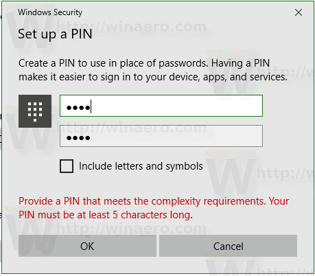 Požadavek na délku PINu Windows 10