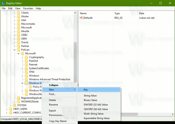 Sadaļā Windows Defender izveidojiet skenēšanas atslēgu