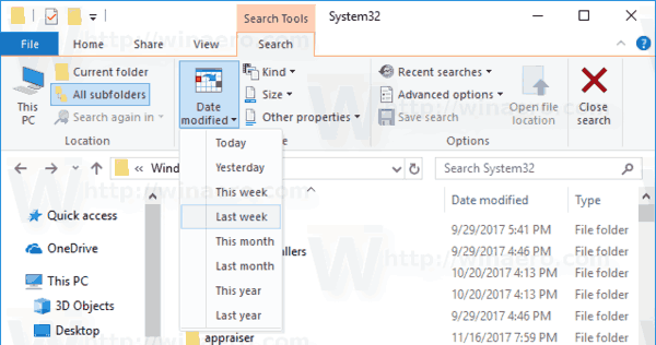 File Explorer Find filer efter datointerval
