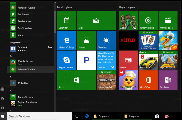 Ponuka Štart vo Windows 10 posúva aplikácie hore