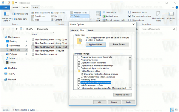 File Explorer Show File Extensions Method 2