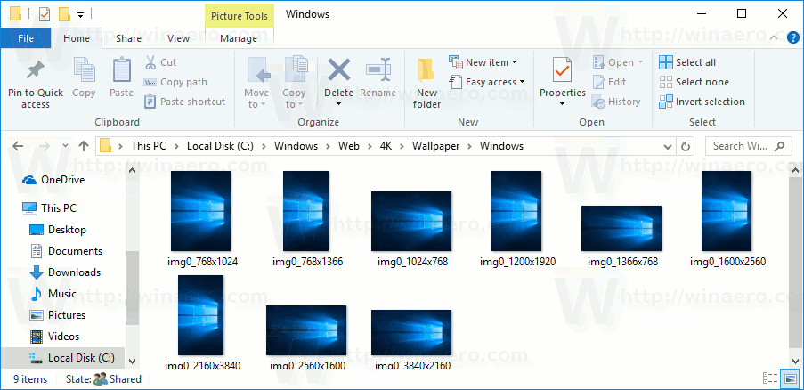 Oletuskuvan esikatselut File Explorerissa Windows 10: ssä