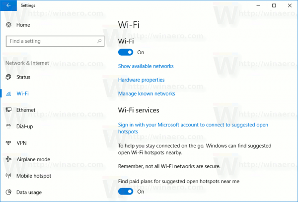 Configurações de Wi-Fi do Windows 10