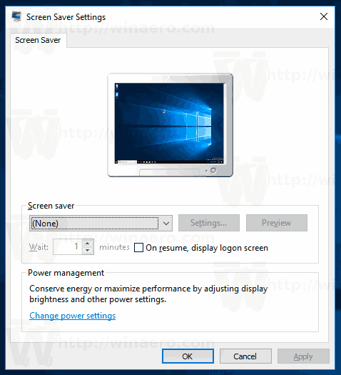 Klassinen näytönsäästäjä-valintaikkuna Windows 10: ssä