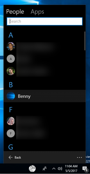 Contacto de Windows 10 Pin a la barra de tareas