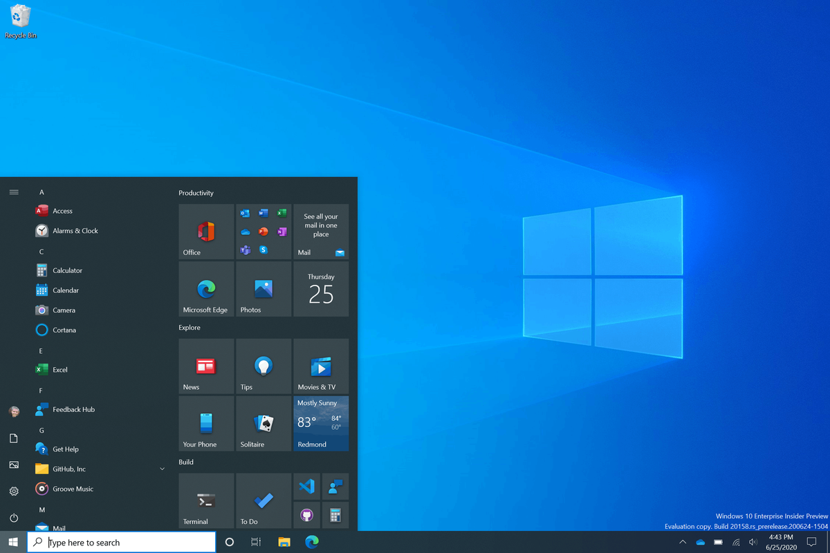 Bloco do menu Iniciar do Windows 10 Preto