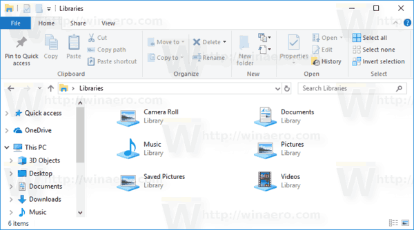 Biblioteki domyślne systemu Windows 10