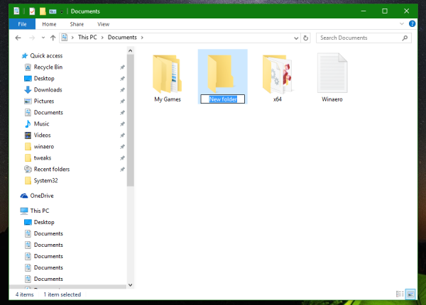 Windows 10 tilpasset nytt mappenavn