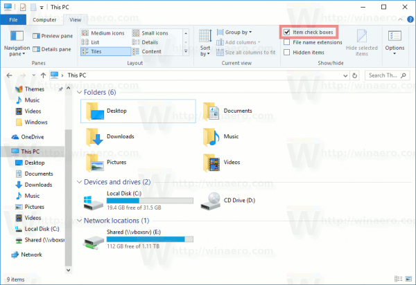 Windows 10 Bật hộp kiểm trong File Explorer