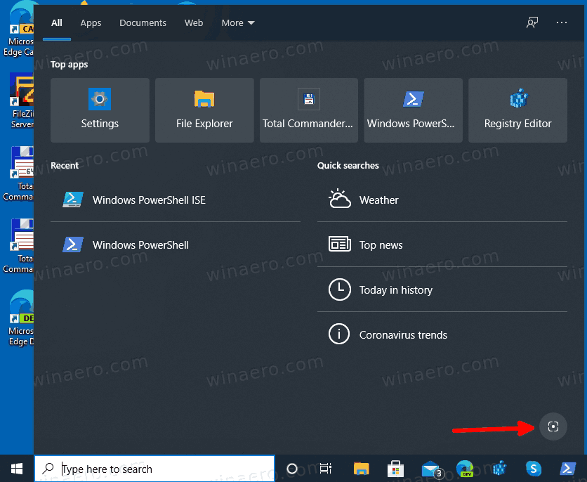 Recherche Windows 10 avec capture d