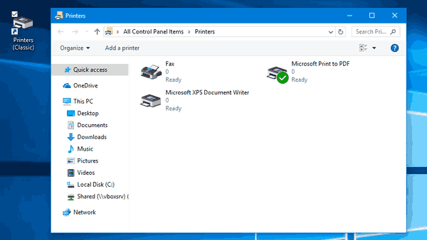 Συντόμευση φακέλου εκτυπωτών Windows 10