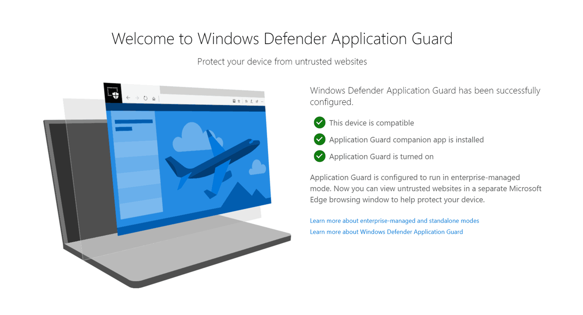 Součásti Windows Defender Application Guard jsou dokončeny