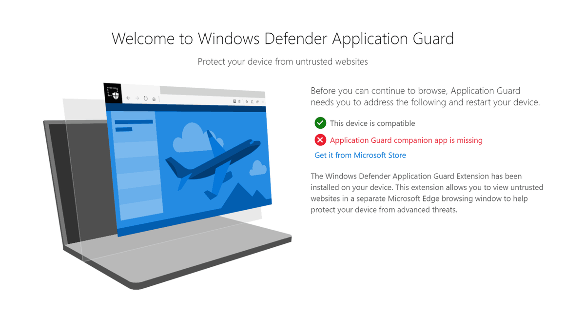 Các thành phần bảo vệ ứng dụng của Windows Defender chưa hoàn thành