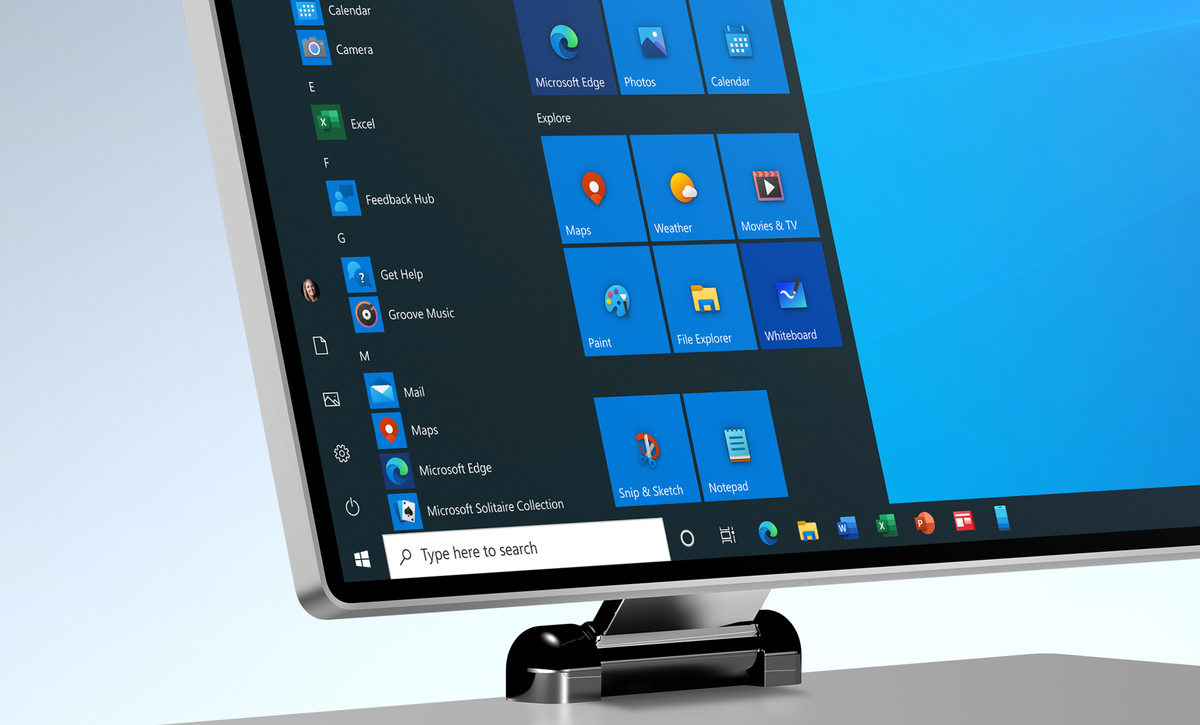 Yerleşik uygulamalar için yeni tasarlanmış simgelerin çoğunu gösteren Windows 10 Başlat menüsü.