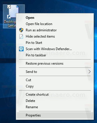 Windows 10 -työpöydän kuvakkeen asetusten pikavalintakontekstivalikko