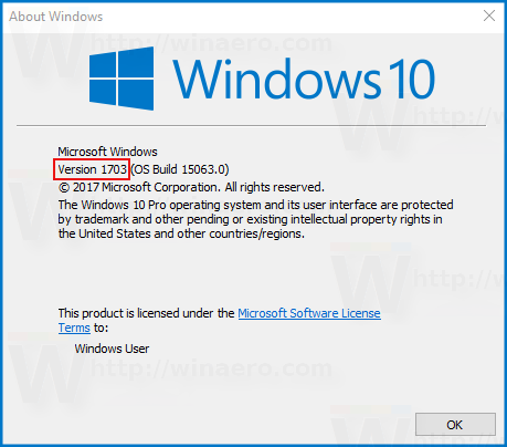 Numéro de version Windows Winver