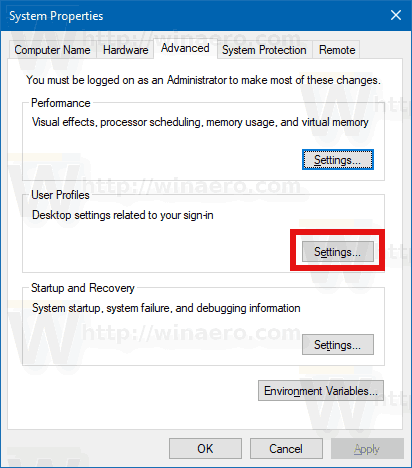 Propietats del sistema de Windows 10 Botó de configuració avançada Inici i recuperació