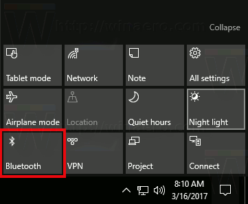 Centro de ação Bluetooth do Windows 10