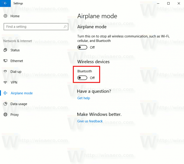 Tryb samolotowy w systemie Windows 10 Bluetooth