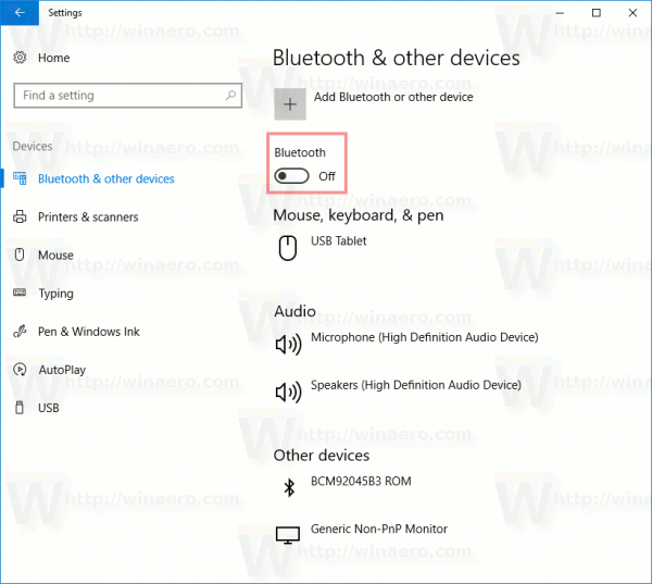 Απενεργοποίηση Bluetooth των Windows 10 στις ρυθμίσεις