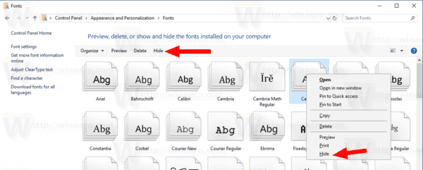 Windows 10-lettertype is verborgen