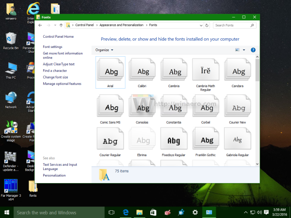Windows 10-skrifttype er ikke skjult