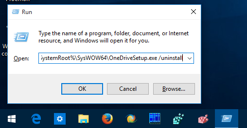 Odinstaluj system Windows 10 onedrive