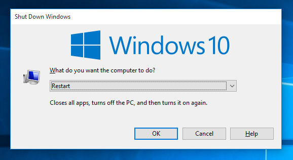 Windows 10 klassisk nedleggingsdialog