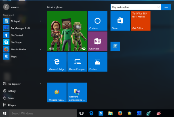 Grupe izbornika Start sustava Windows 10