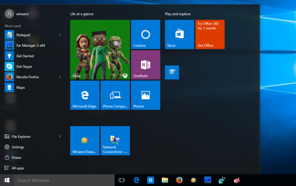 Windows 10 Έναρξη μενού ζωντανών πλακιδίων